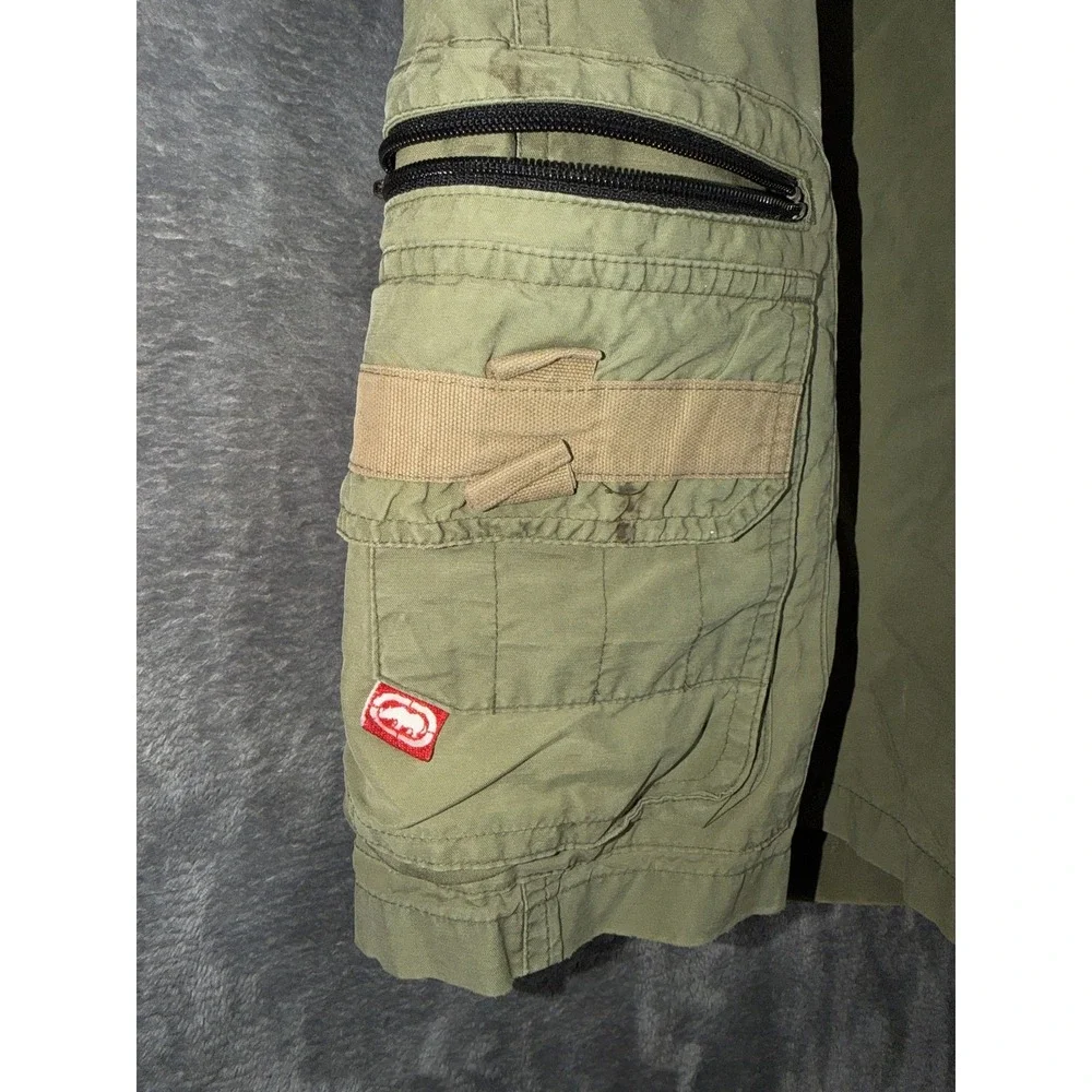 Ecko Unltd Mens Cargo Shorts Size 32 Olive Green Zipper Pockets Cotton Blend